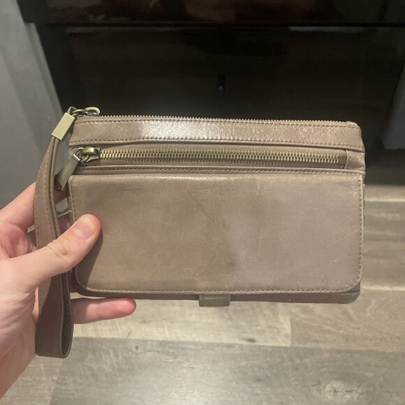 HOBO Handbags - HOBO International Fossil Leather Wristlet Clutch Bag Floral Lining